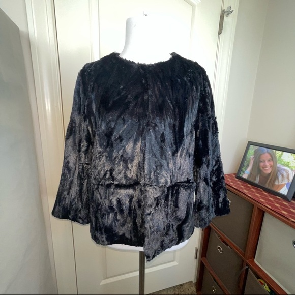 NWT Jennifer Lopez Short Faux Fur Jacket Black Tie Sz M - Picture 3 of 16